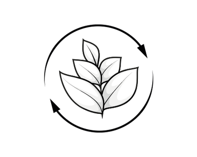  Illustration: a plant seedling with five leaves, around which two arrows form a circle.