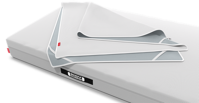 The BODYGUARD incontinence pad lies loosely folded on the BODYGUARD mattress.