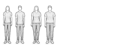Illustration: Four people of slender and small stature.	