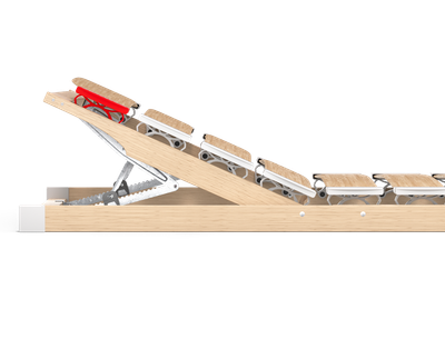 Side view of the raised head section of the BODYGUARD® slatted frame.	
