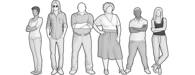 Illustration: nebeneinander stehen Menschen mit verschiedensten äußerlichen Merkmalen.
