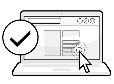 Illustration: Ein Browserfenster, auf das ein Mauspfeil zeigt, davor ein Kreis in dem steht: 10 Jahre	