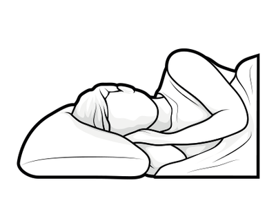  Illustration: A person is lying on their side with their head on a pillow.