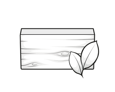  Illustration: A piece of wood with two leaves in front of it.